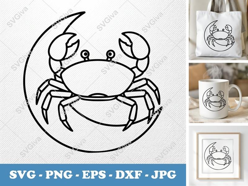 Crab SVG Outline, Modern Crab Cut File, Seafood PNG, EPS, DXF for Cricut & Silhouette, Nautical Ocean Life Clipart