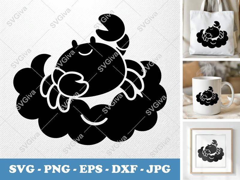 Crab SVG Outline, Simple Crab Cut File, Modern Sea Creature Design | PNG EPS DXF | Cricut Silhouette File