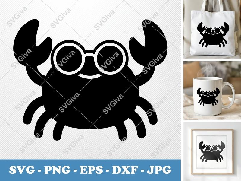 Crab wearing sunglasses SVG | Puffy Cartoon Style | PNG DXF EPS for Cricut Silhouette