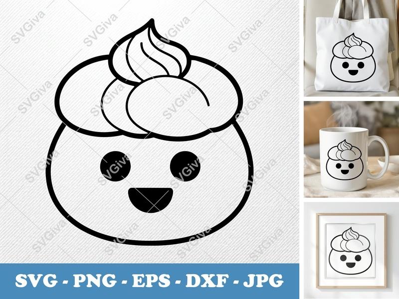 Cream Puff SVG | Cute Kawaii Dessert Outline | PNG EPS DXF | Cricut Silhouette Cut File | Modern Food Clipart Vector