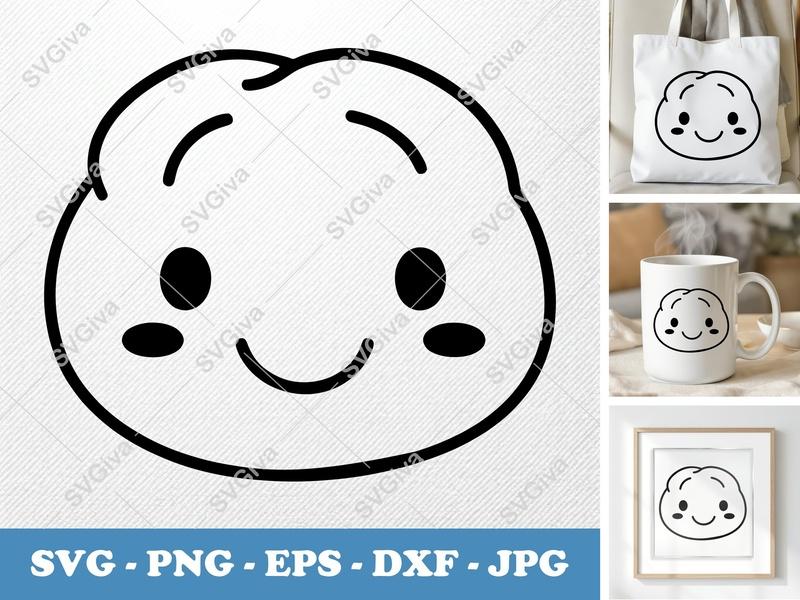 Cream Puff SVG | Kawaii Happy Face | Cute Cloud Outline | PNG EPS DXF for Cricut & Silhouette | Modern Design Clipart
