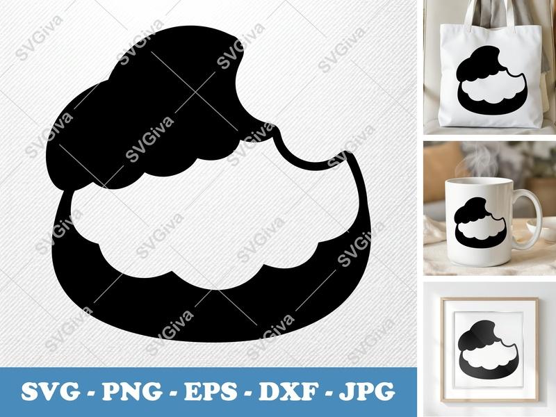 Cream Puff SVG | Modern Bitten Pastry Design | PNG EPS DXF for Cricut & Silhouette | Dessert Food Cut File