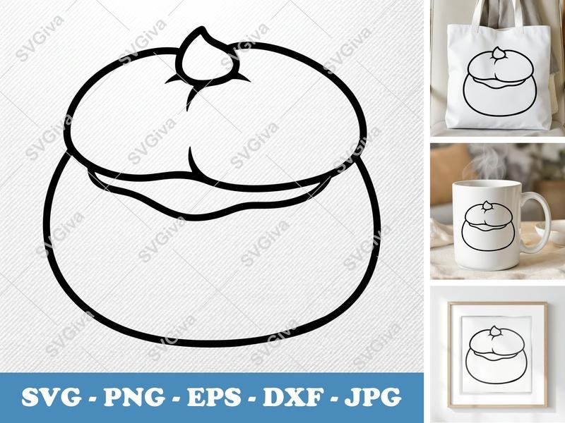 Cream Puff SVG | Modern Dessert Outline | Sweet Treat PNG, EPS, DXF | Cricut, Silhouette Cut File | Bakery Clipart Vector