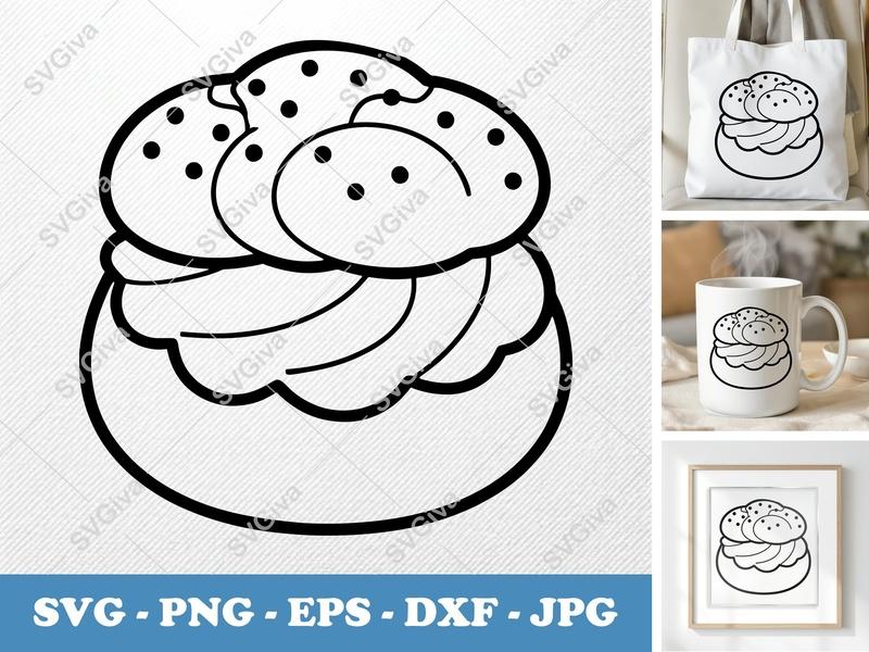 Cream Puff SVG | Modern Sweet Dessert Cut File | PNG EPS DXF for Cricut & Silhouette, Bakery Food Clipart
