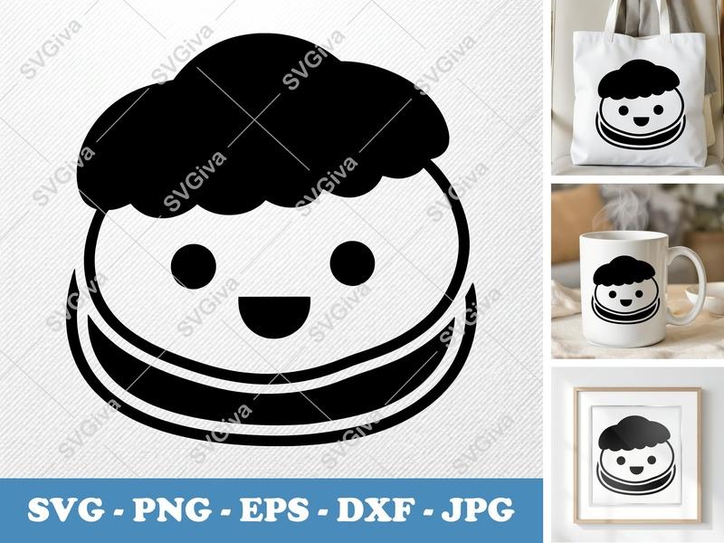 Cream Puff with Smiling Face SVG | Plushy Puffy Design | PNG DXF EPS | Cricut Silhouette Cut File