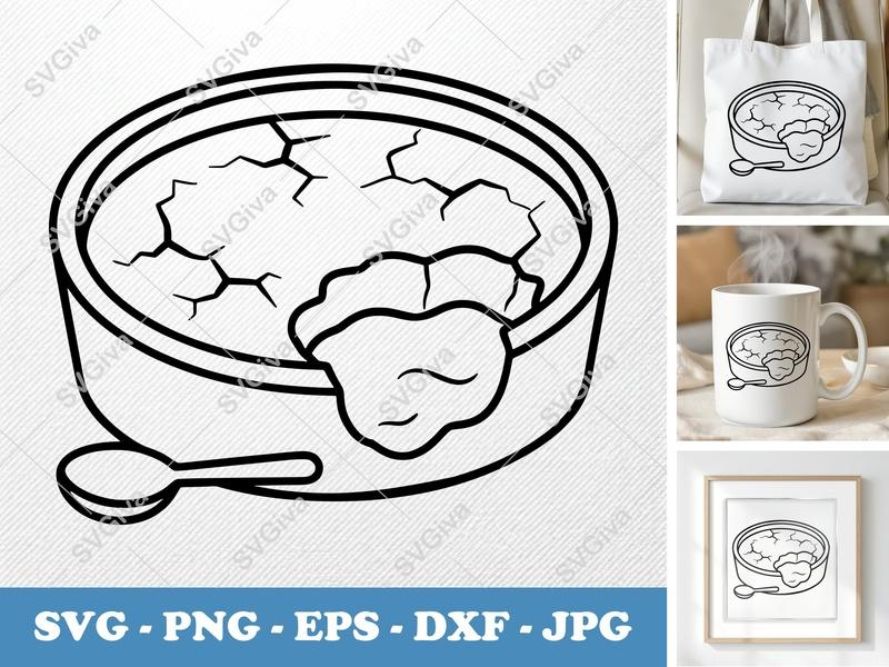 Crème Brûlée partially eaten SVG | Minimalist Dessert Cut File | Bold Contour PNG DXF EPS | Cricut Silhouette