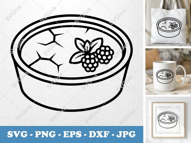 Crème Brûlée SVG Cut File with Berries | Dessert Outline PNG, EPS, DXF for Cricut & Silhouette | Sweet Treat Design