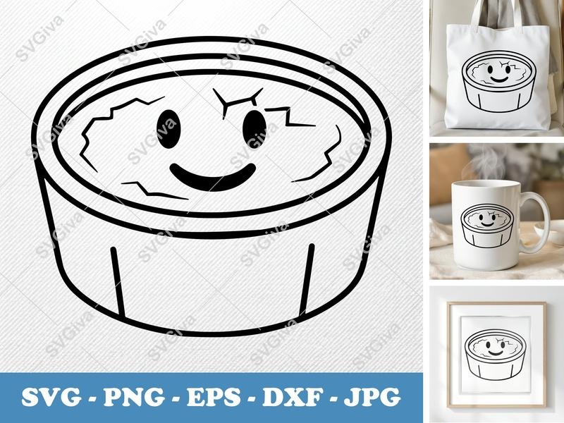Crème Brûlée SVG | Cute Smiley Face Outline | Dessert Food PNG EPS DXF for Cricut & Silhouette | Kitchen Cut File