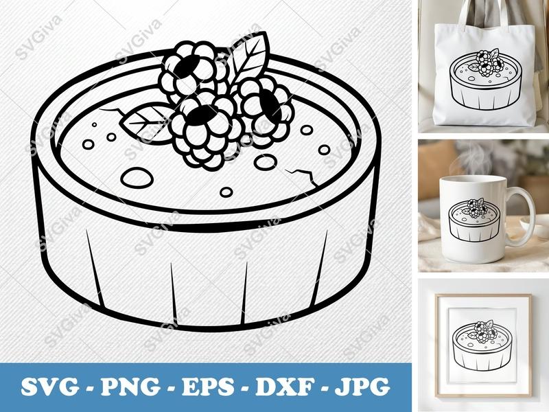 Crème Brûlée SVG | Dessert with Berries Cut File, Modern Sweet Treat PNG EPS DXF for Cricut, Silhouette