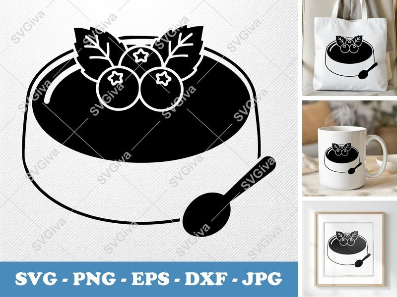 Crème Brûlée SVG | Dessert with Blueberries & Spoon | PNG EPS DXF for Cricut, Silhouette | Food Clipart