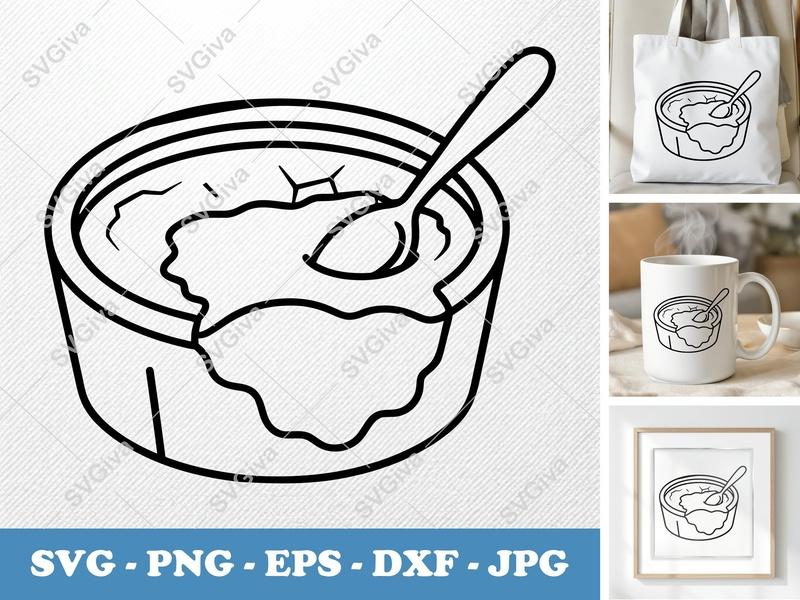 Crème Brûlée SVG | Dessert with Spoon | Food Outline Cut File | PNG EPS DXF for Cricut & Silhouette