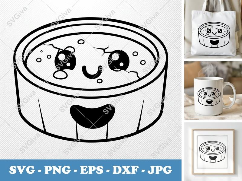 Crème Brûlée with Smiling Face SVG | Kawaii Bean-Shaped Cut File | PNG, DXF, EPS for Cricut & Silhouette