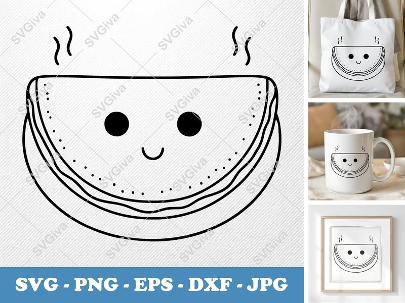 Crepes Kawaii SVG, Steaming Face PNG, Cute Food EPS, Pancake DXF | Cricut Silhouette File, Breakfast Design