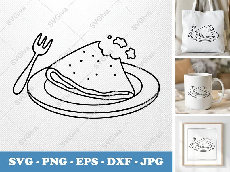 Crepes Partially Eaten SVG | Friendly Rounded Outline | PNG DXF EPS | Cricut Silhouette Kitchen Cut File