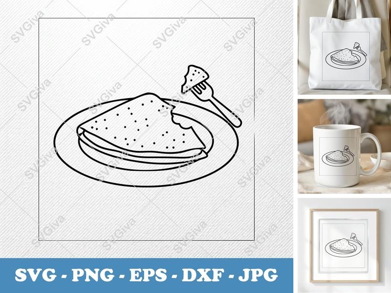 Crepes Partially Eaten SVG | Minimalist Contour Design | PNG DXF EPS | Cricut Silhouette Kitchen Cut File