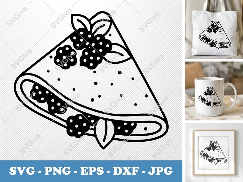 Crepes SVG, Berry Crepe Outline, Modern Food Clip Art | PNG EPS DXF | Cricut Silhouette File, Breakfast Dessert Vector