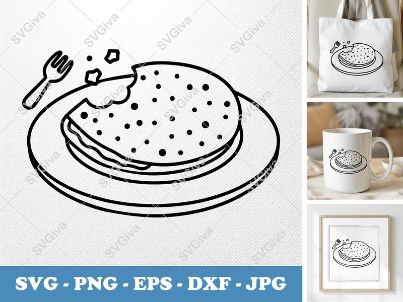 Crepes SVG, Bitten Pancake with Fork, Breakfast Food Cut File, PNG EPS DXF for Cricut, Silhouette, Cafe Kitchen Decor