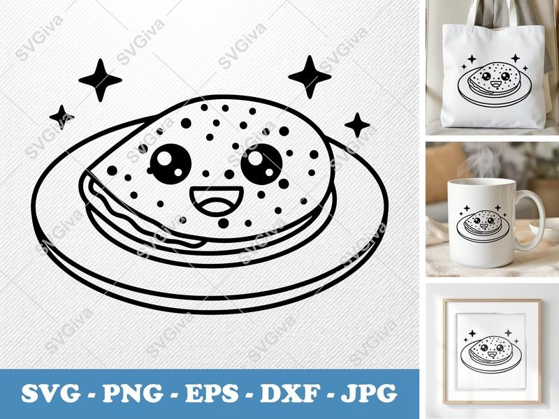 Crepes SVG, Kawaii Pancake Cut File, Cute Food Clipart, Dessert Vector | PNG EPS DXF for Cricut Silhouette