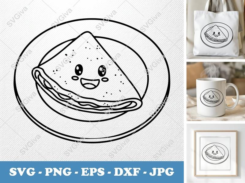 Crepes SVG, Kawaii Pancake Cut File, Cute Food Clipart | PNG EPS DXF for Cricut, Silhouette, Dessert Vector