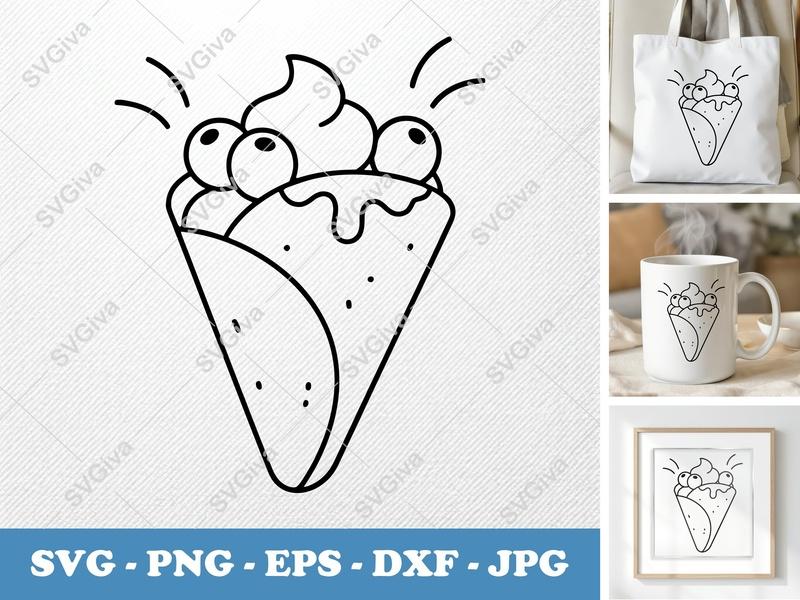 Crepes with Garnish SVG | Puffy Soft Shapes Cut File | PNG DXF EPS | Cricut Silhouette Kitchen Decor