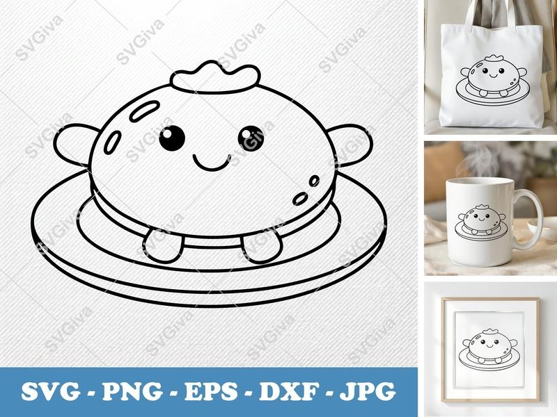 Crepes with Smiling Face SVG | Friendly Rounded Bean-shaped Outline | PNG DXF EPS | Cricut Silhouette File
