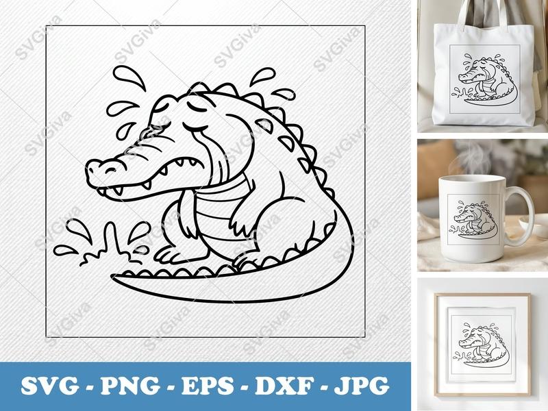 Crocodile Crying SVG | Bold Cartoon Cut File | Simple Vector Art | PNG DXF EPS | Cricut Silhouette Ready