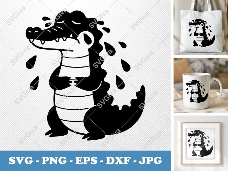 Crocodile Crying SVG PNG DXF EPS | Alligator Cut File Cricut Silhouette Vector