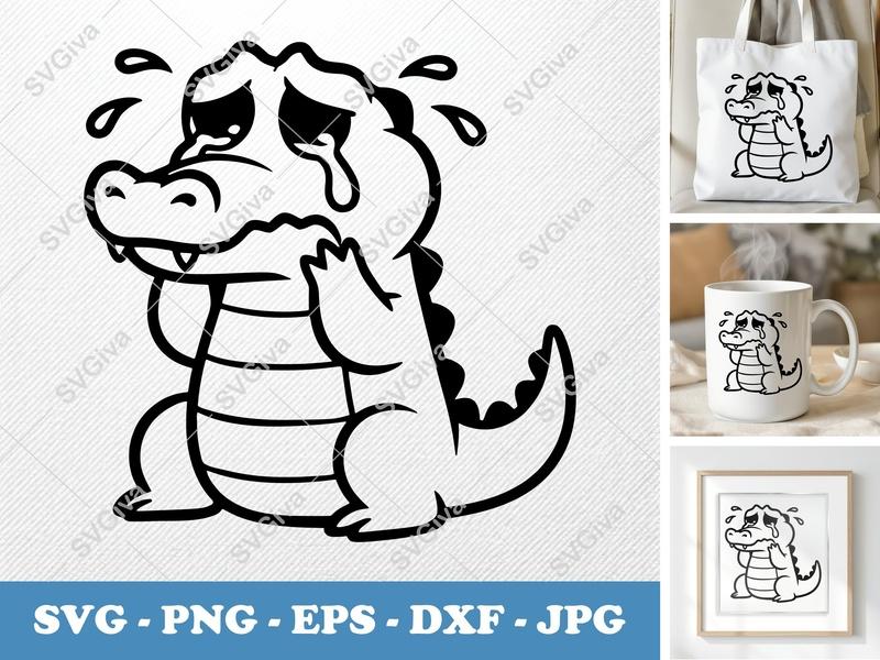 Crocodile Crying SVG, Sad Alligator Cut File | PNG EPS DXF | Cricut Silhouette Vector Art | Cute Animal Design