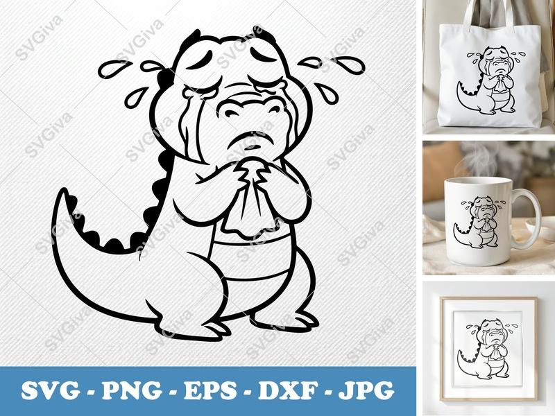 Crocodile Crying SVG | Sad Alligator Cut File | Tears PNG EPS DXF for Cricut & Silhouette, Reptile Vector Art