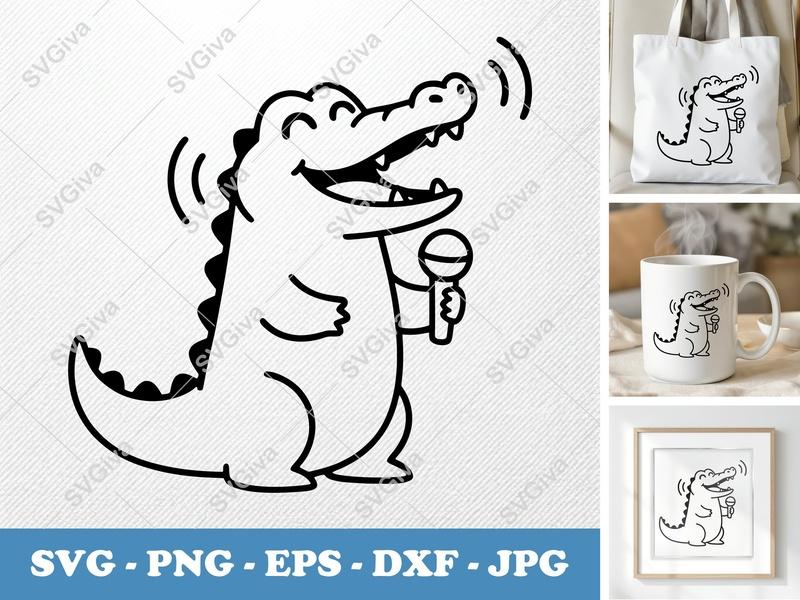 Crocodile Singing SVG | Friendly Rounded Bean-shaped Design | PNG DXF EPS for Cricut & Silhouette