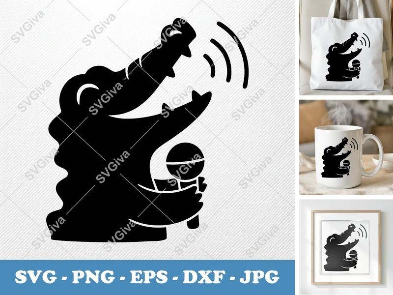 Crocodile Singing SVG | Puffy Cartoon Alligator Cut File | PNG DXF EPS for Cricut & Silhouette