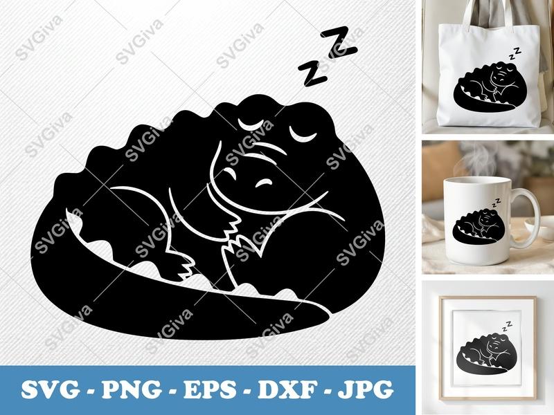 Crocodile Sleeping SVG, Cute Alligator Naptime Cut File, PNG EPS DXF for Cricut & Silhouette, Baby Animal Vector Art