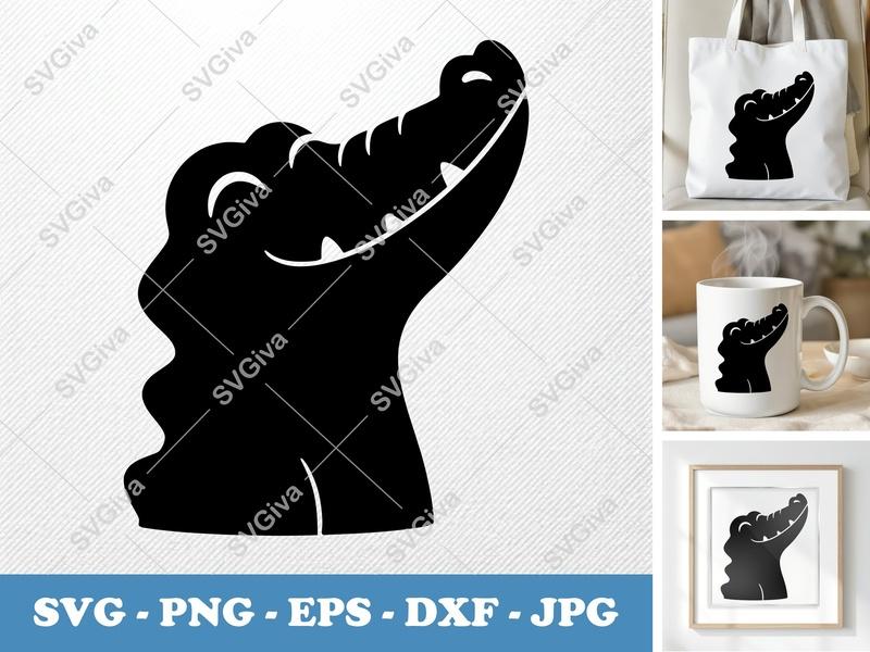 Crocodile SVG Cut File, Modern Alligator Head Clipart, PNG EPS DXF for Cricut & Silhouette, Animal Vector Art