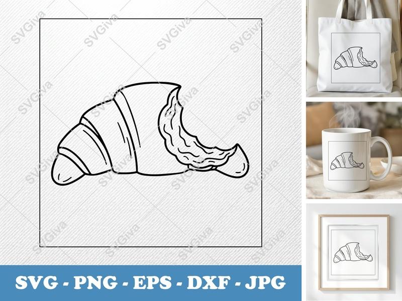 Croissant Partially Eaten SVG | Friendly Rounded Body Bean-Shaped Forms | PNG DXF EPS | Cricut Silhouette