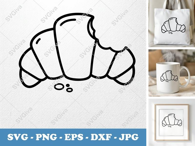 Croissant Partially Eaten SVG | Puffy Soft Shapes | No Sharp Corners | PNG DXF EPS | Cricut Silhouette File