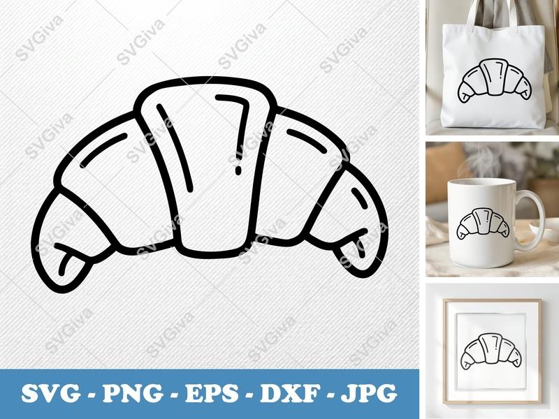 Croissant SVG, Modern Baked Good Outline, Pastry Food Vector, PNG EPS DXF for Cricut, Bakery Silhouette Cut File