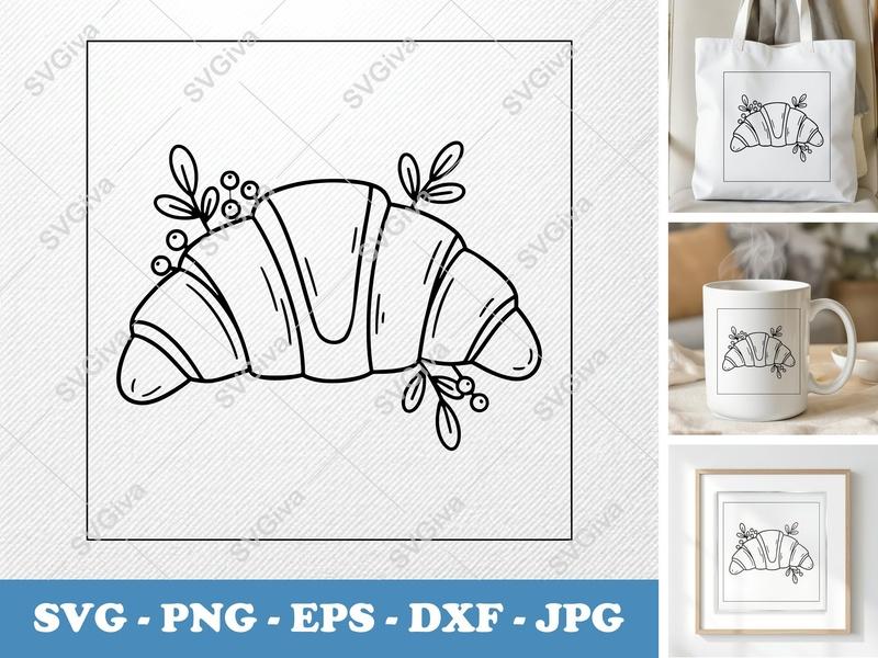 Croissant with Garnish SVG | Friendly Bean-Shaped Design | PNG DXF EPS | Cricut Silhouette File