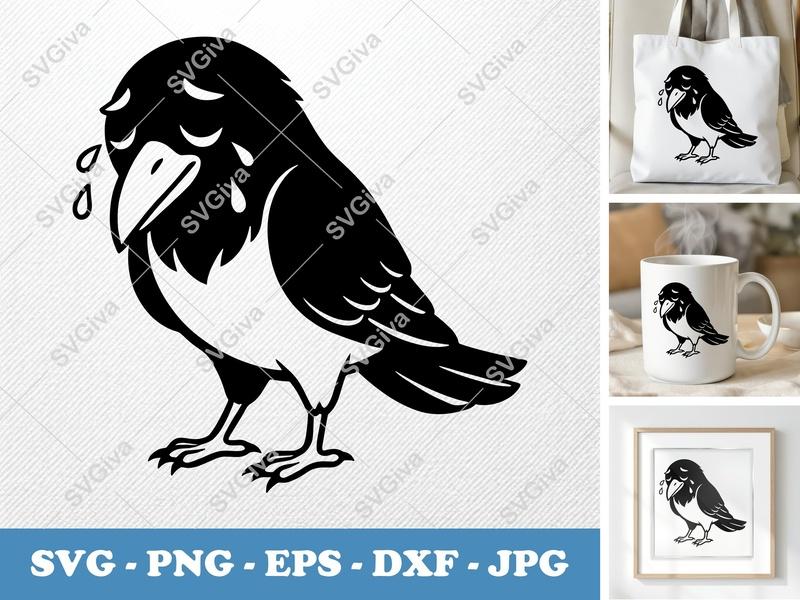 Crow Crying SVG | Friendly Bean-Shaped Bird Vector | PNG, DXF, EPS | Cricut & Silhouette File