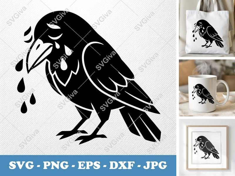 Crow Crying SVG | Minimalist Double-Outline Design | Thick Contour, Thin Lines | PNG DXF EPS | Cricut Silhouette | Bird Art Cut File