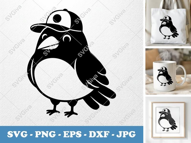 Crow in a Cap SVG | Puffy Pillow Soft Shapes | PNG DXF EPS | Cricut Silhouette Cut File