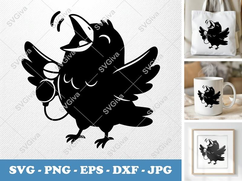 Crow Singing SVG | Puffy Shapes, Pillow-Soft Crow | PNG DXF EPS | Cricut Silhouette Cut File