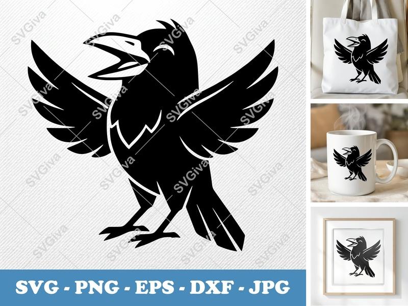 Crow Smiling Happily SVG | Minimalist Double-Outline Design | Thick Contour, Thin Lines | PNG DXF EPS | Cricut Silhouette File