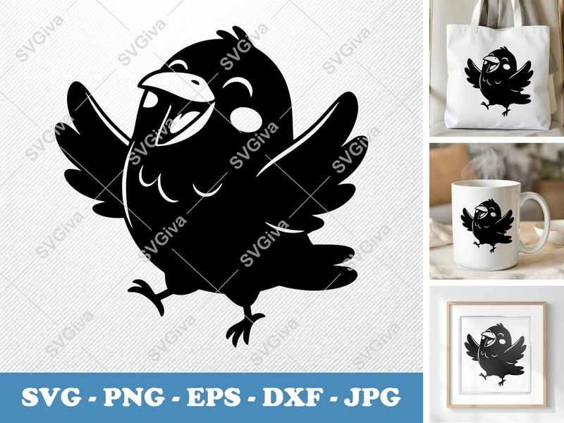 Crow Smiling Happily SVG | Puffy Animated Style | PNG DXF EPS | Cricut Silhouette File