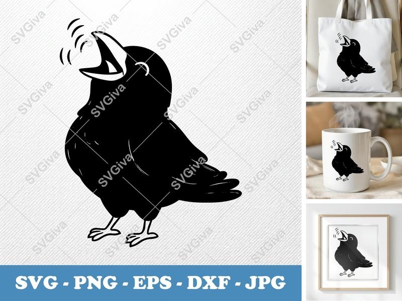 Crow SVG | Cartoon Crying Bird | Raven Cut File for Cricut, Silhouette | PNG EPS DXF | Modern Animal Vector Clipart