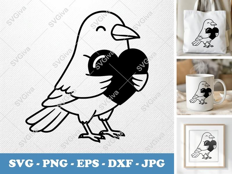 Crow SVG | Heart Bird Clipart, Love Bird Vector | PNG EPS DXF for Cricut, Silhouette | Modern Clean Design