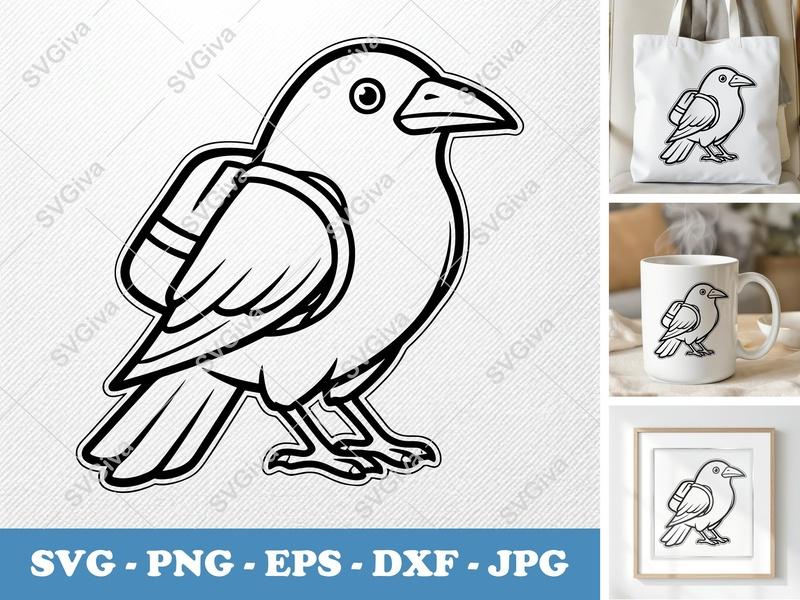 Crow SVG | Modern Clean Line Art, Bird Silhouette File, EPS DXF PNG for Cricut & Silhouette, Digital Download, Nature Cut File