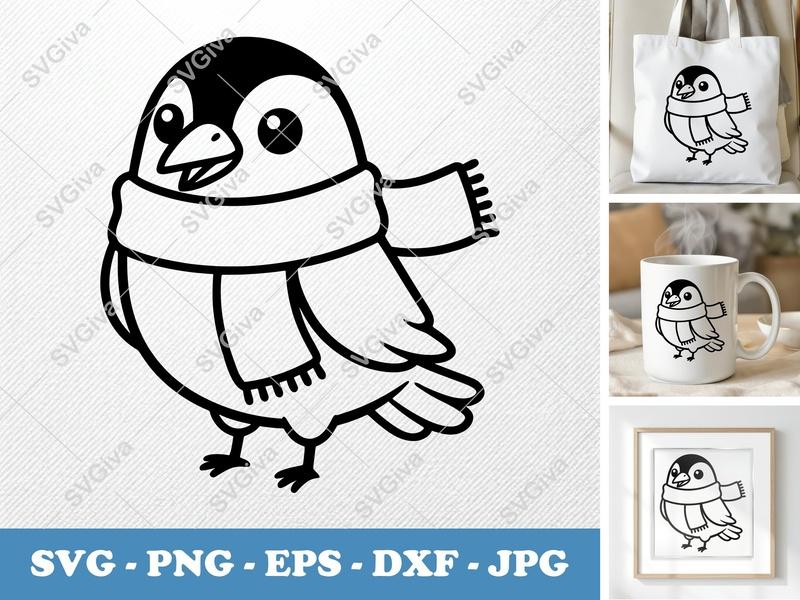 Crow Wearing a Scarf SVG | Friendly Bean-Shaped Design | PNG, DXF, EPS | Cricut & Silhouette Cut File
