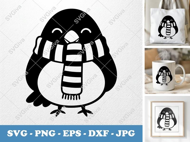 Crow Wearing Scarf SVG PNG DXF EPS | Puffy Shapes Pillow-Soft Design | Cricut Silhouette Cut File