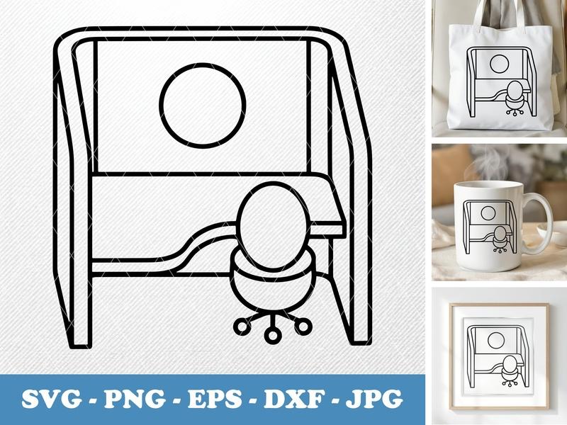 Cubicle classic svg icon | Desk and Chair Outline | Work Office Vector Cut File for Cricut, Silhouette | SVG, PNG, EPS, DXF