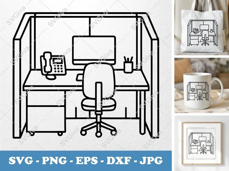 Cubicle classic svg icon | Desk, Chair, Computer, Phone | SVG PNG EPS DXF for Cricut & Silhouette